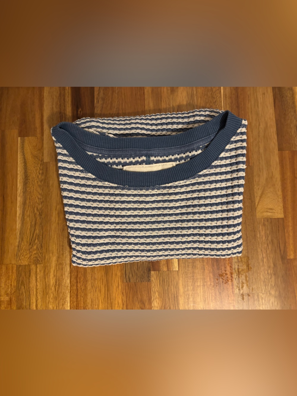 American Eagle Outfitters Navy & White Striped Waffle Crewneck Pullover, MEDUIM - Picture 15 of 16